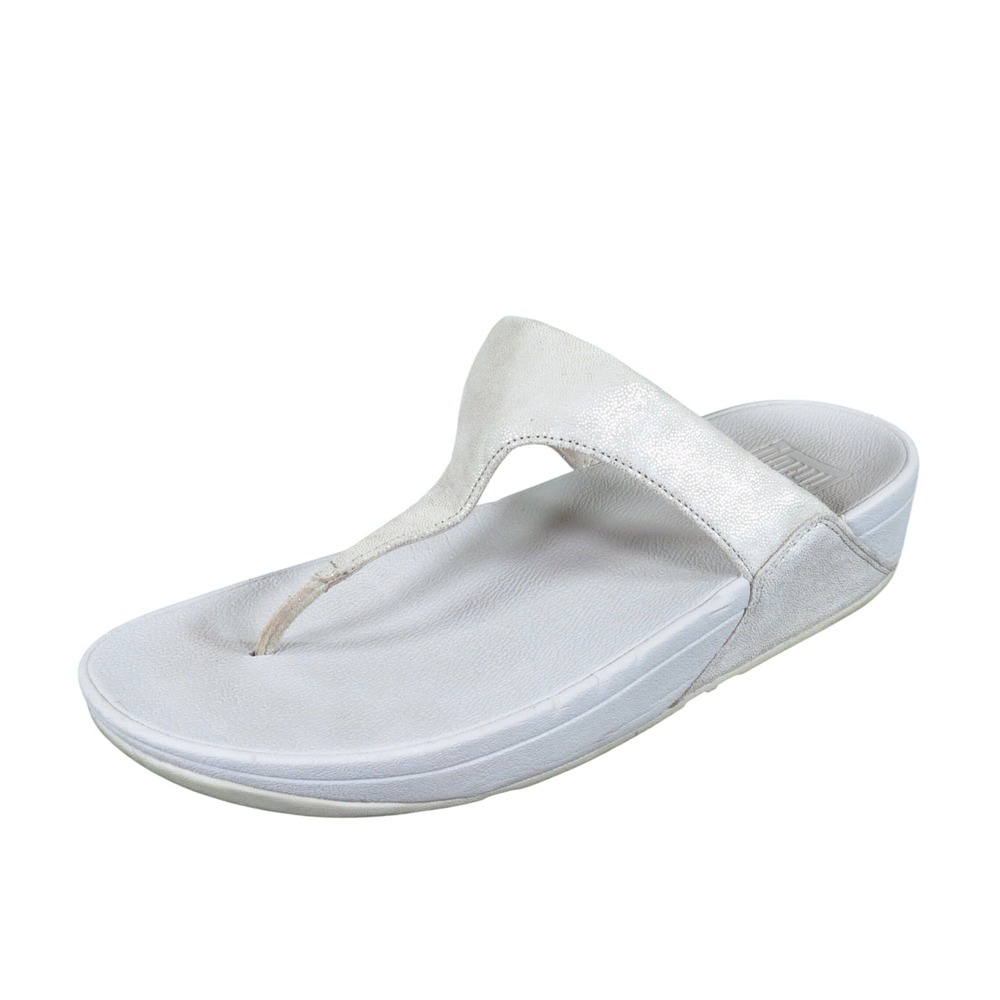FitFlop Lulu Women Thong Sandal Size 9 Walking Comfort Shimmer Silver White